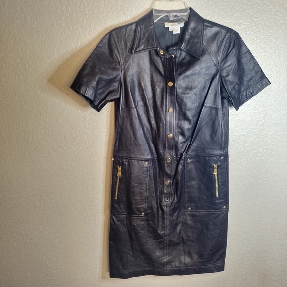 Per Se By Carlisle 100% Genuine Black Soft Leather Shirt Dress Sz 6 - Picture 1 of 8